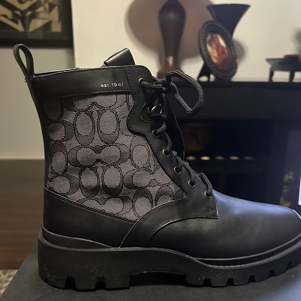 Coach Black and Gray Patterned Boots